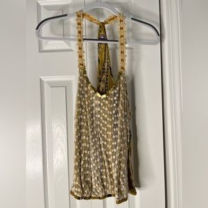 Free People Gold/Yellow Tank Top with Lace Overlay